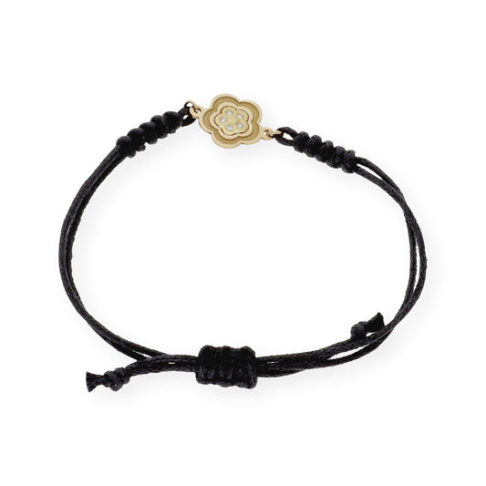 Pulsera Macramé Flor en Oro de Ley 18k y Diamante