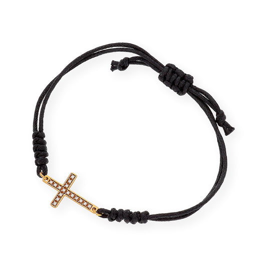 Pulsera Macramé Cruz en Oro de Ley 18k y Diamantes