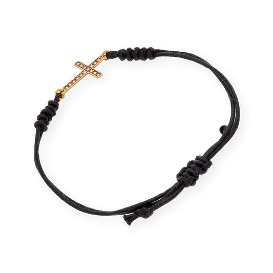 Pulsera Macramé Cruz en Oro de Ley 18k y Diamantes