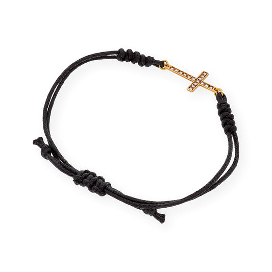 Pulsera Macramé Cruz en Oro de Ley 18k y Diamantes