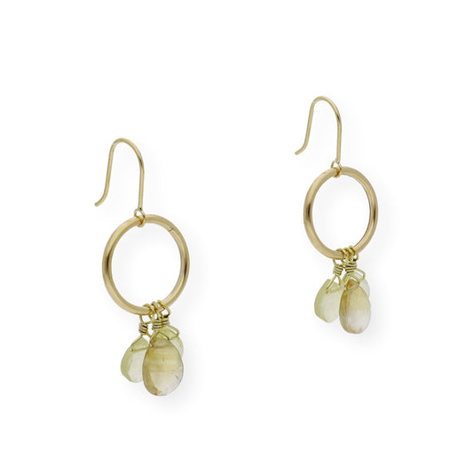 Pendientes Aro con Cuarzo Limón en Oro 18k