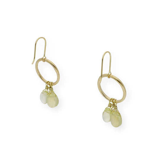Pendientes Aro con Cuarzo Limón en Oro 18k