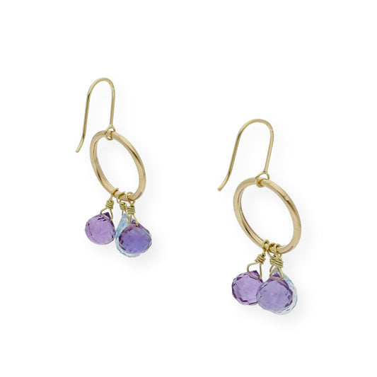 Pendientes Aro con Amatistas y Topacios Azules en Oro 18k