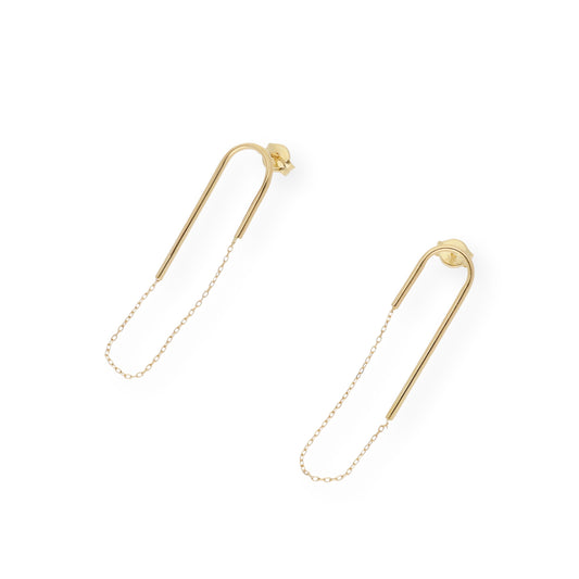 Pendientes largos barras con cadena en Oro 18k