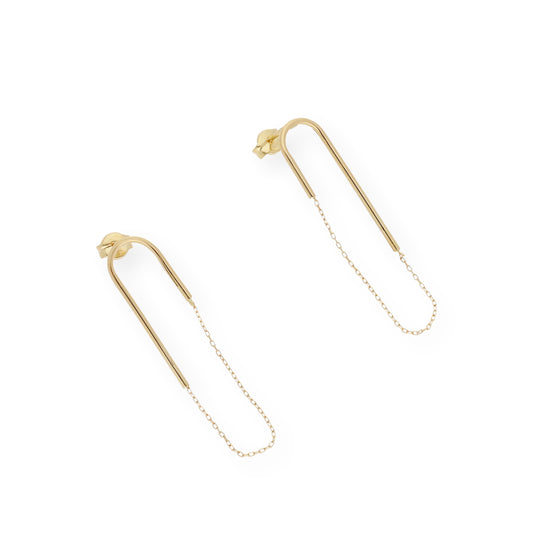 Pendientes largos barras con cadena en Oro 18k