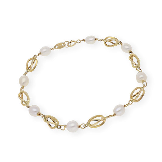 Pulsera de Jaula con Perlas Akoya y Oro de Ley 18k