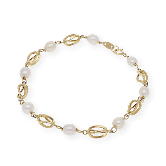 Pulsera de Jaula con Perlas Akoya y Oro de Ley 18k