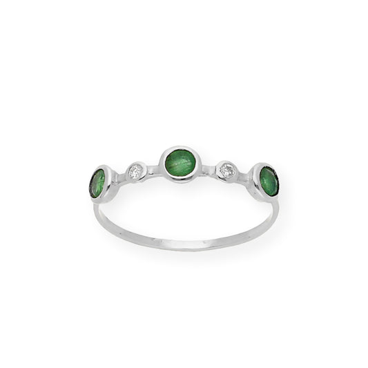 Anillo Millas de Oro Blanco y Diamantes con Esmeraldas