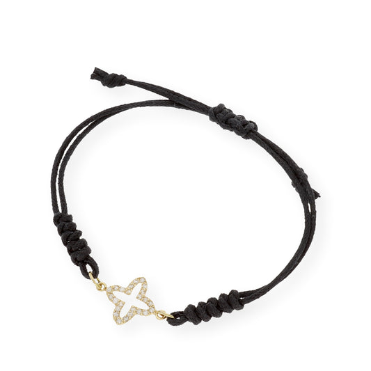 Pulsera Macramé de Oro de Ley con Diamantes y Diseño de Cruz
