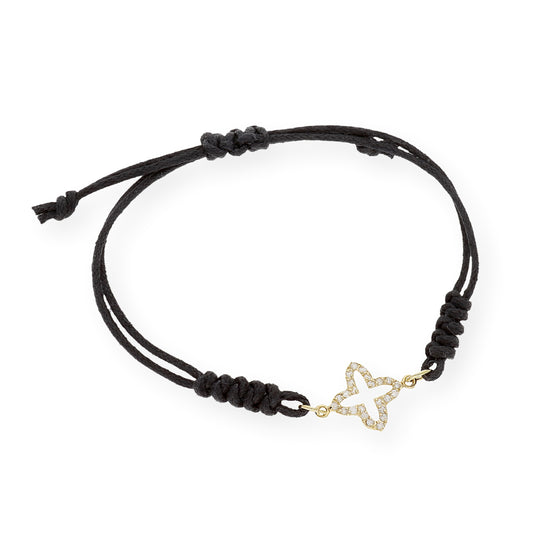 Pulsera Macramé de Oro de Ley con Diamantes y Diseño de Cruz