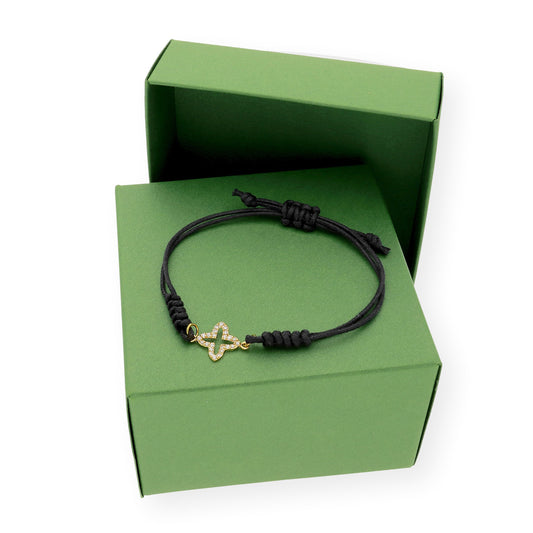 Pulsera Macramé de Oro de Ley con Diamantes y Diseño de Cruz