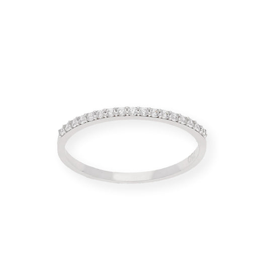 Anillo Media Alianza de Oro Blanco 18K y Circonitas