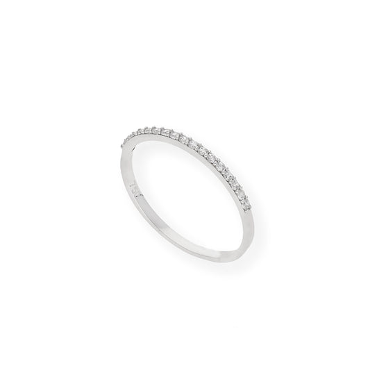Anillo Media Alianza de Oro Blanco 18K y Circonitas