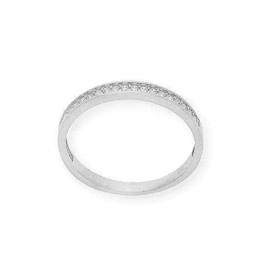 Anillo Media Alianza de Oro Blanco 18k y Circonitas