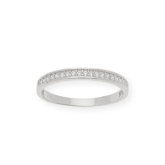 Anillo Media Alianza de Oro Blanco 18k y Circonitas