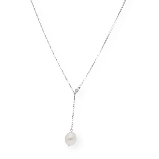 Collar con Perla Cultivada y Diamante en Oro Blanco 18k