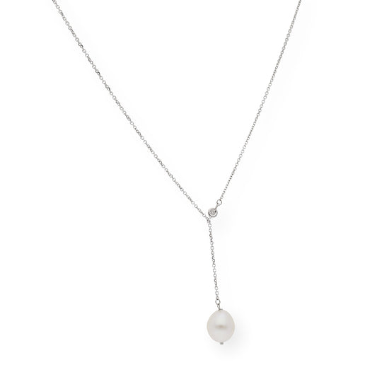 Collar con Perla Cultivada y Diamante en Oro Blanco 18k
