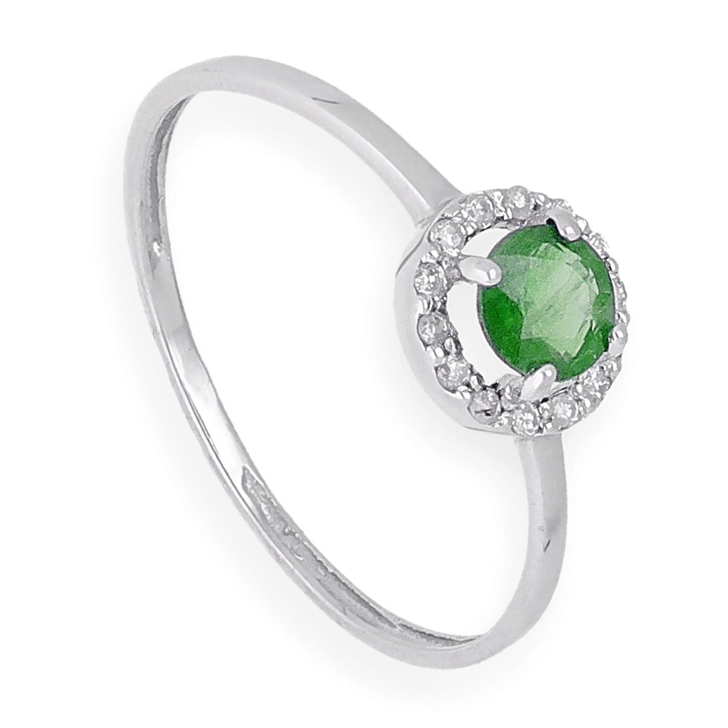 Anillo de Oro Blanco y Diamantes con Esmeralda Modelo Rodas