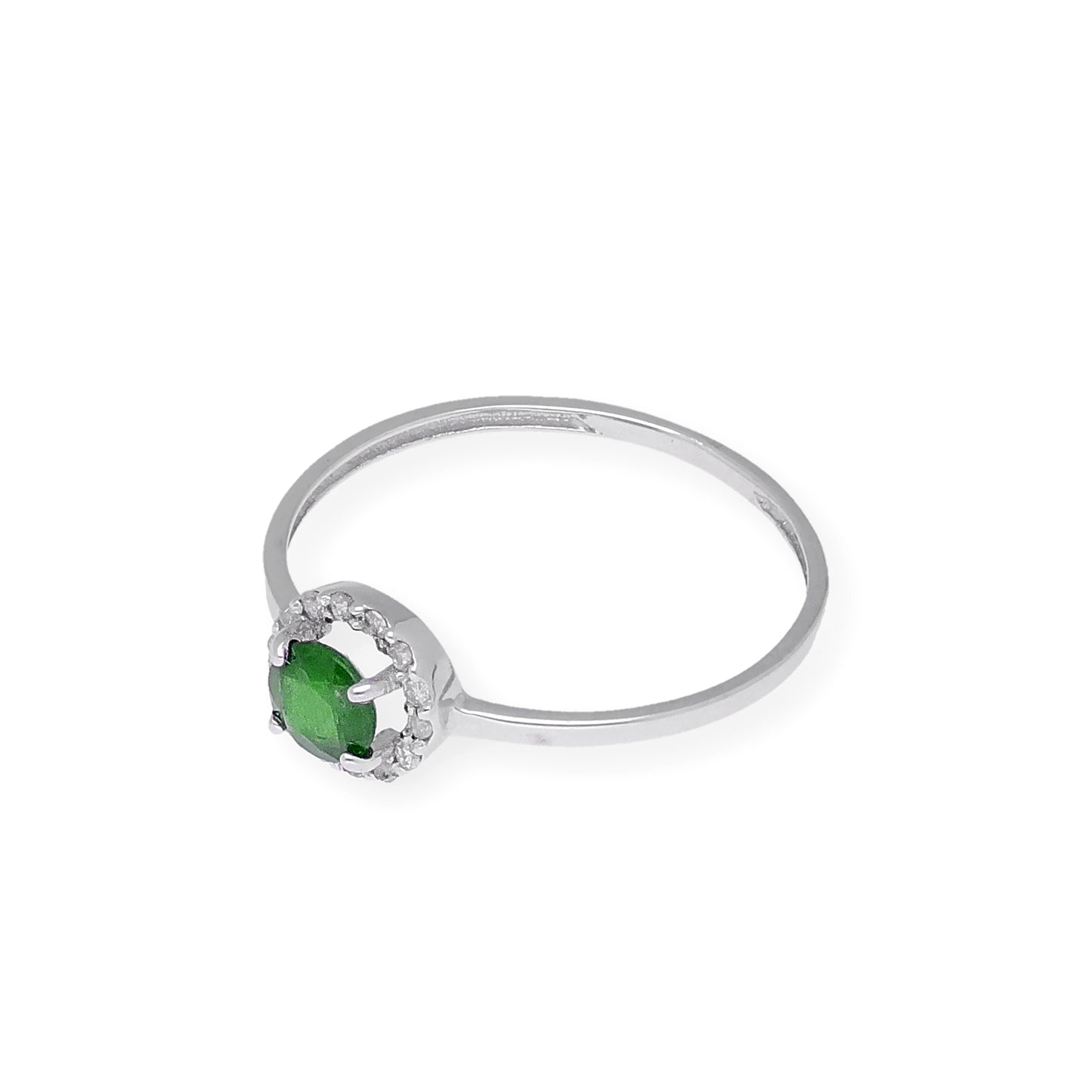 Anillo de Oro Blanco y Diamantes con Esmeralda Modelo Rodas