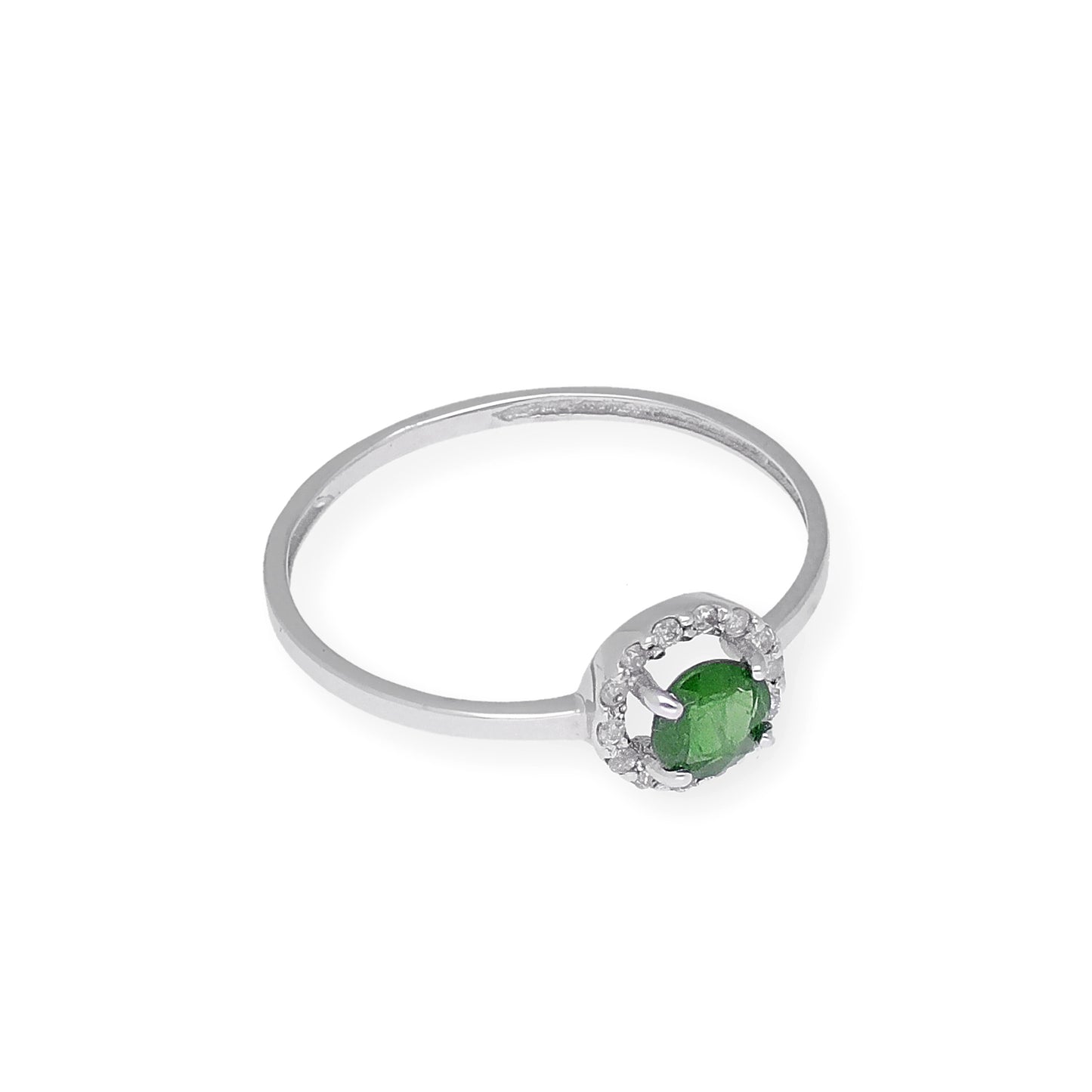 Anillo de Oro Blanco y Diamantes con Esmeralda Modelo Rodas