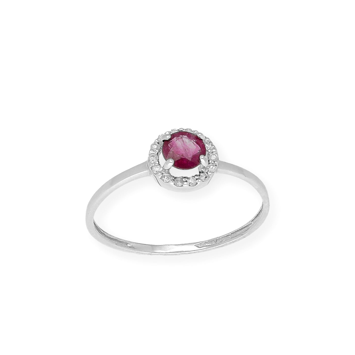 Anillo de Oro Blanco y Diamantes con Rubí Modelo Rodas