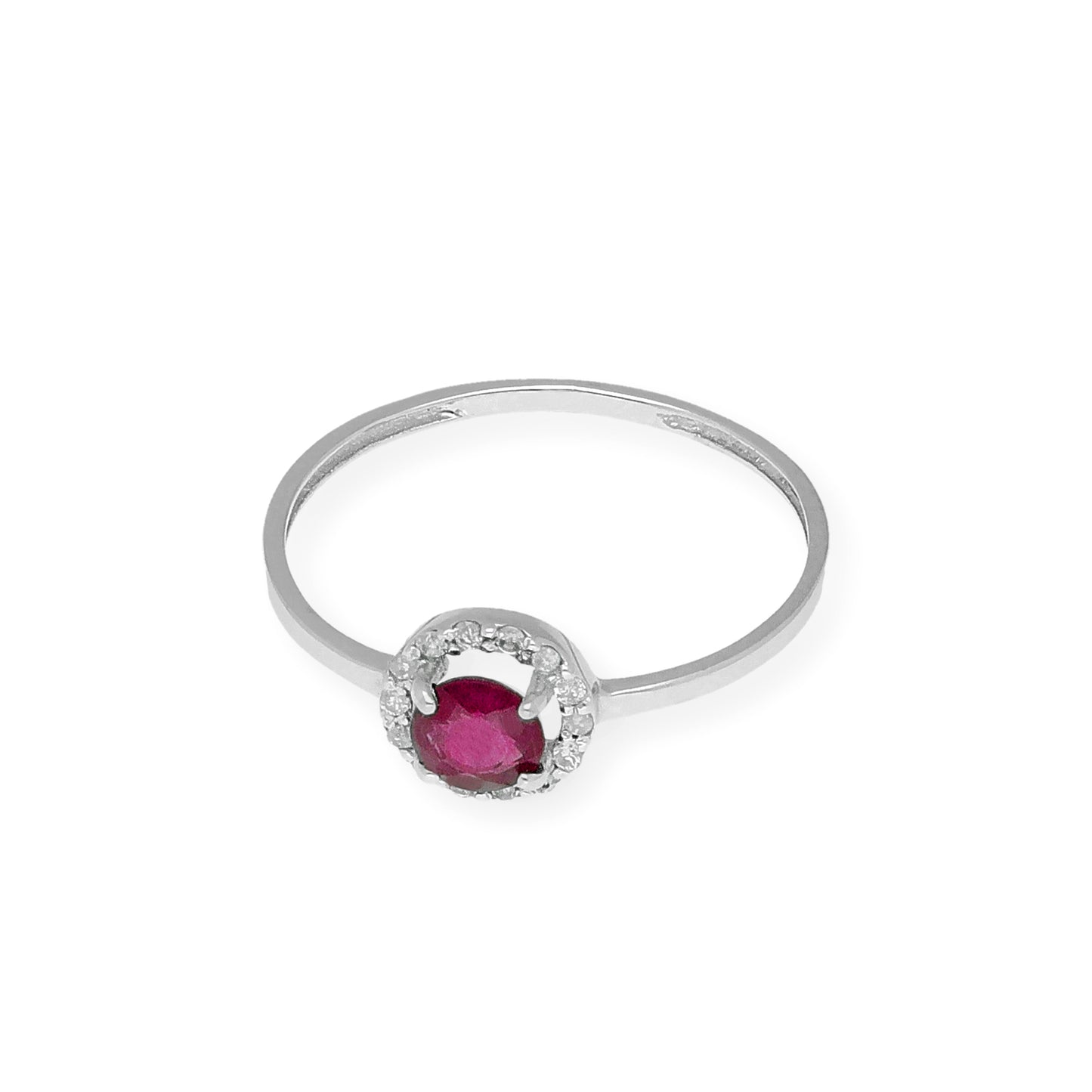 Anillo de Oro Blanco y Diamantes con Rubí Modelo Rodas
