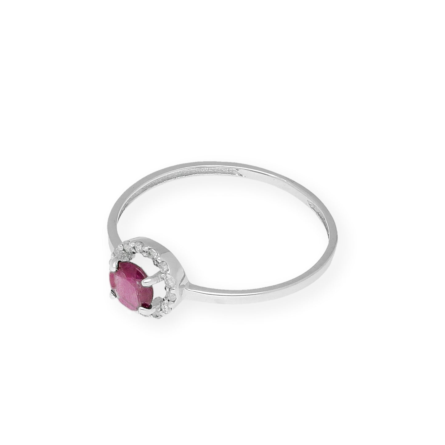 Anillo de Oro Blanco y Diamantes con Rubí Modelo Rodas