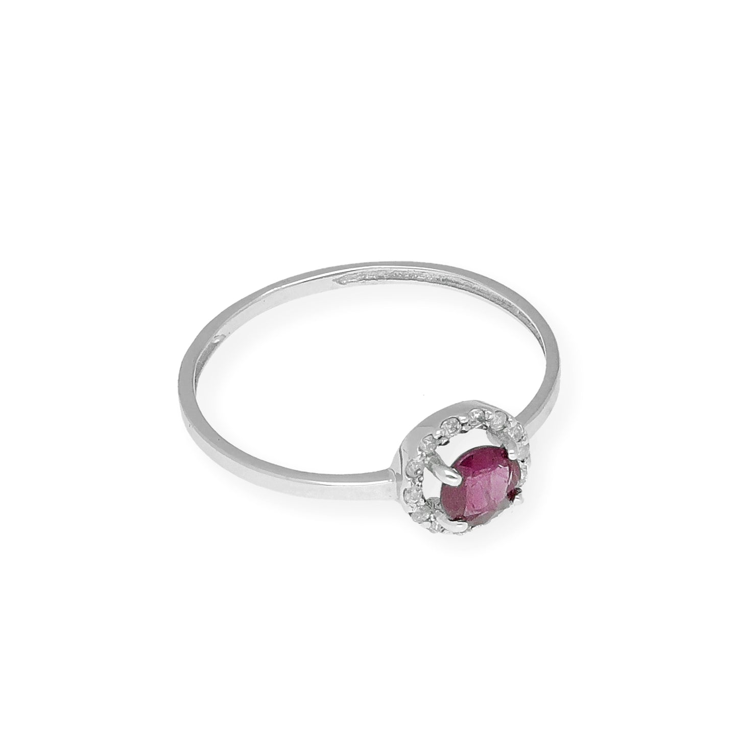 Anillo de Oro Blanco y Diamantes con Rubí Modelo Rodas