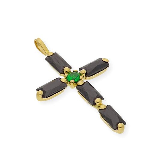 Colgante Cruz con Esmeralda y Zafiros Sintéticos Oro 18K