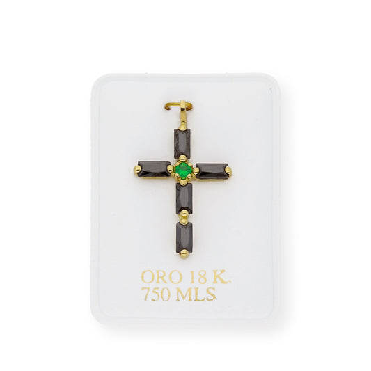Colgante Cruz con Esmeralda y Zafiros Sintéticos Oro 18K
