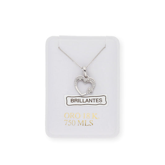 Collar con Colgante de Corazones y Diamantes en Oro Blanco 18k