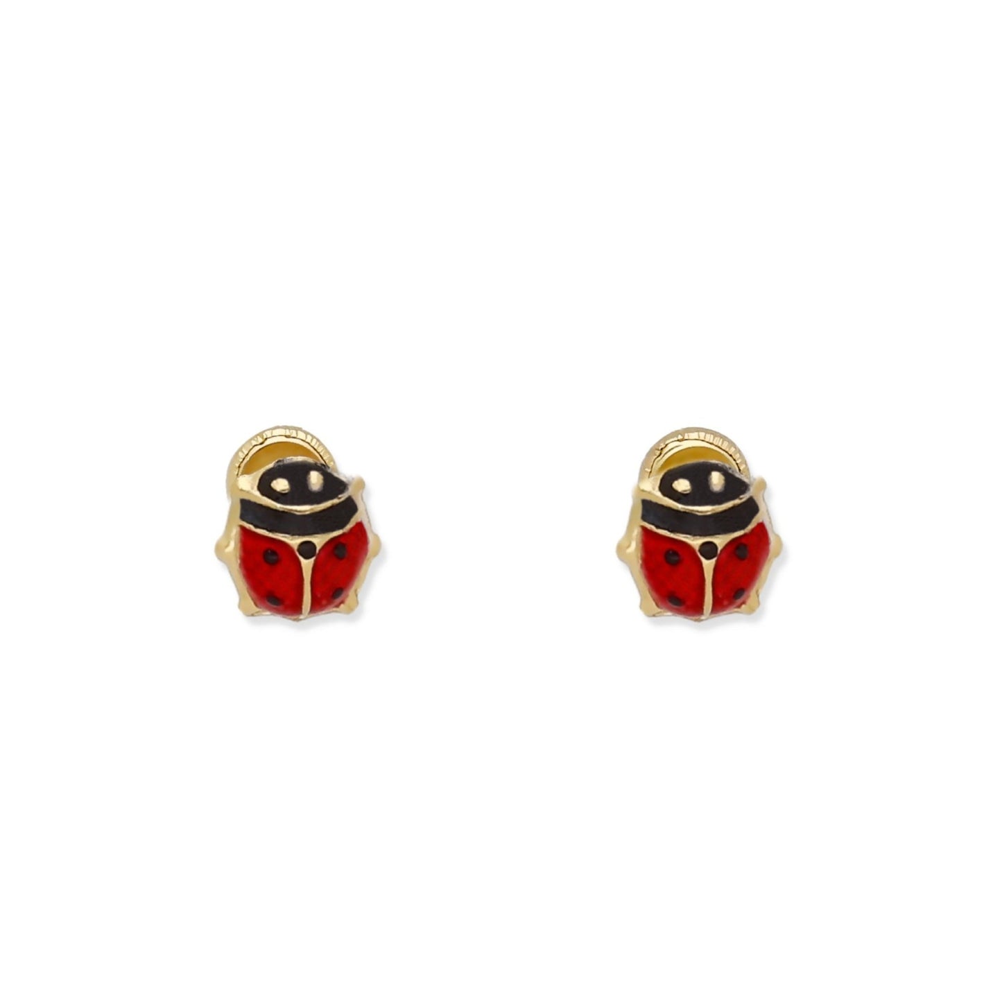 Pendientes Bebé Mariquita Esmaltada Pequeña de Oro 18K