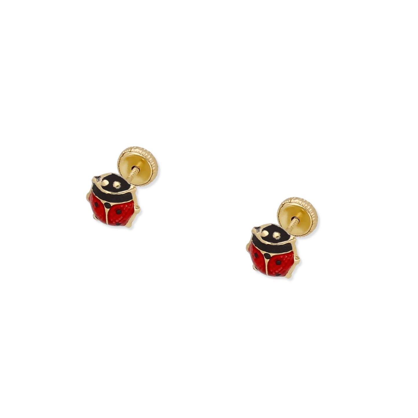 Pendientes Bebé Mariquita Esmaltada Pequeña de Oro 18K