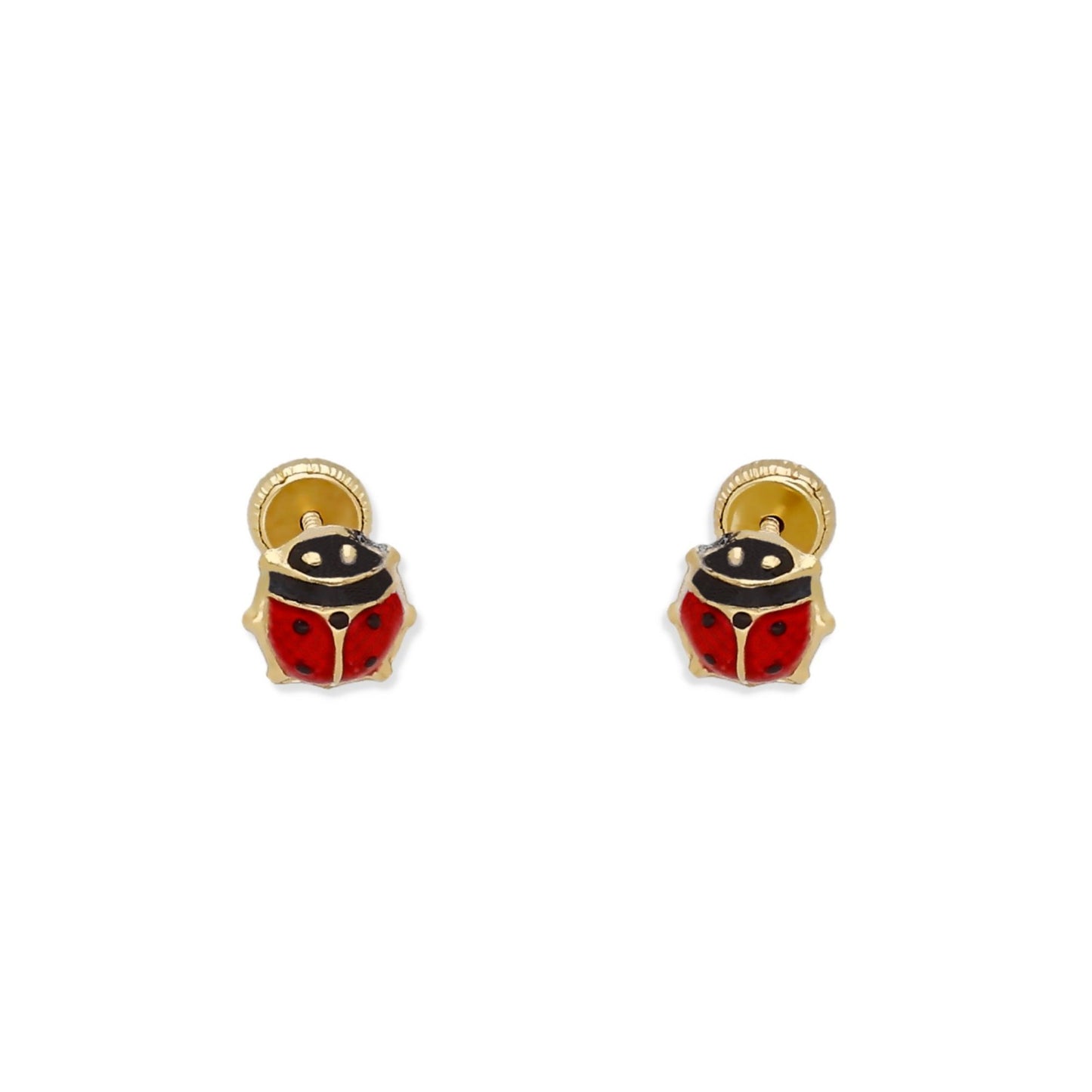 Pendientes Bebé Mariquita Esmaltada Pequeña de Oro 18K