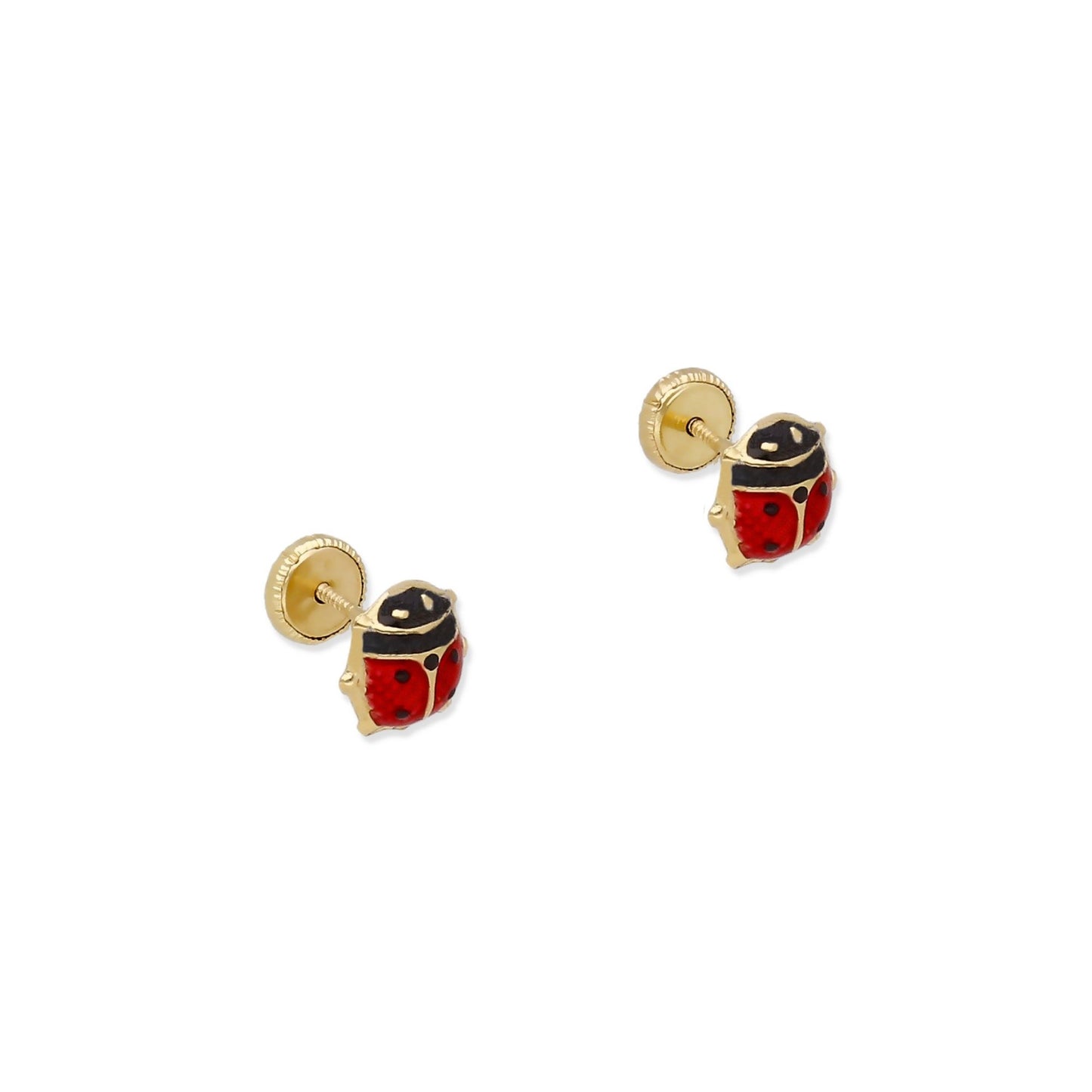 Pendientes Bebé Mariquita Esmaltada Pequeña de Oro 18K