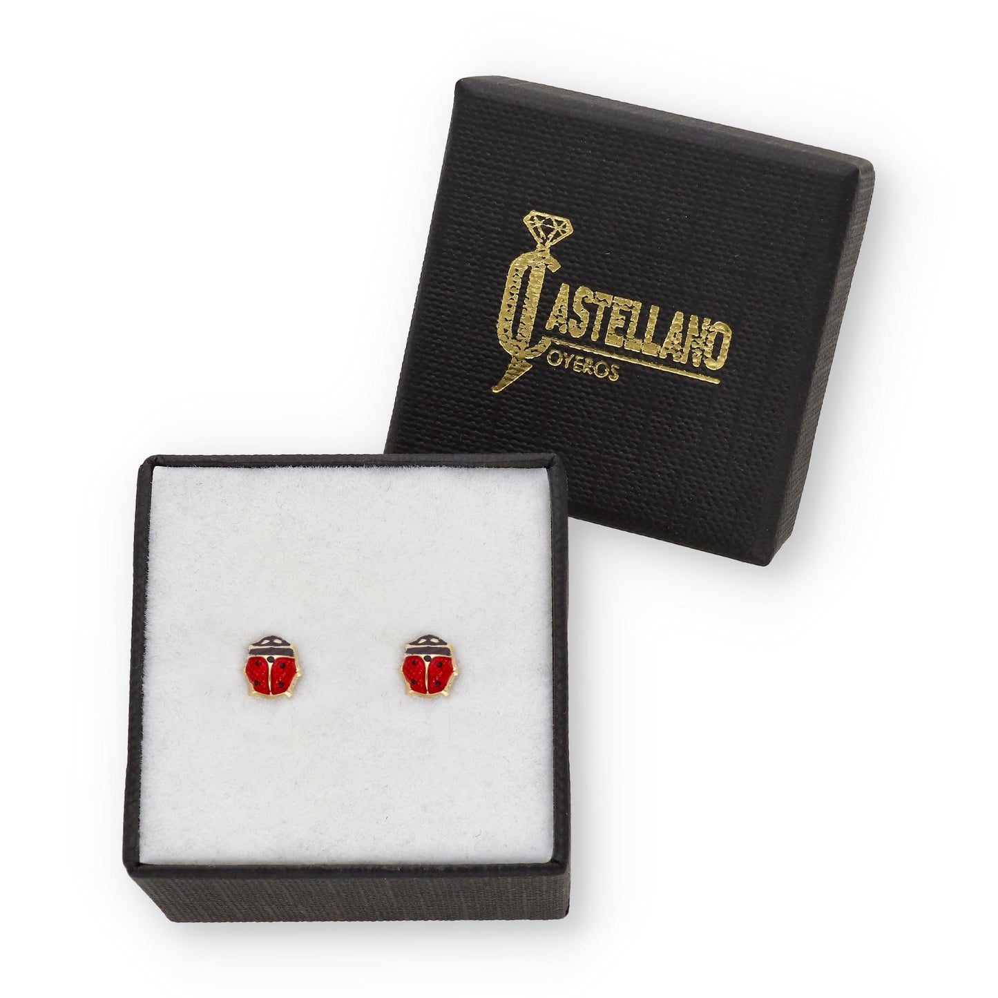 Pendientes Bebé Mariquita Esmaltada Pequeña de Oro 18K