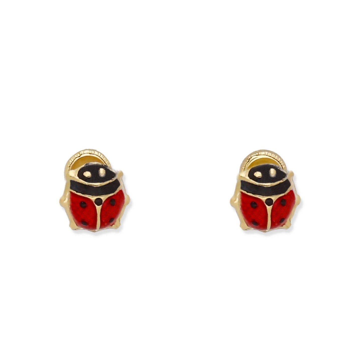 Pendientes Bebé Mariquita Esmaltada Grande de Oro 18K