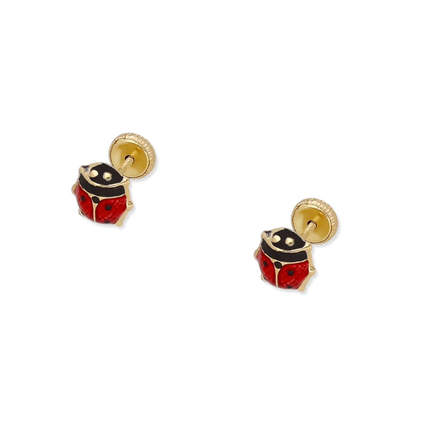 Pendientes Bebé Mariquita Esmaltada Grande de Oro 18K