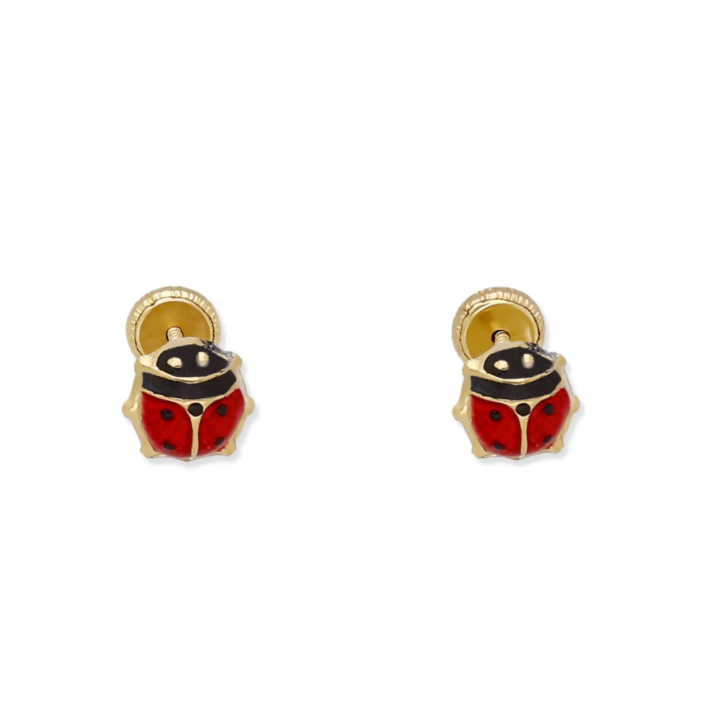 Pendientes Bebé Mariquita Esmaltada Grande de Oro 18K