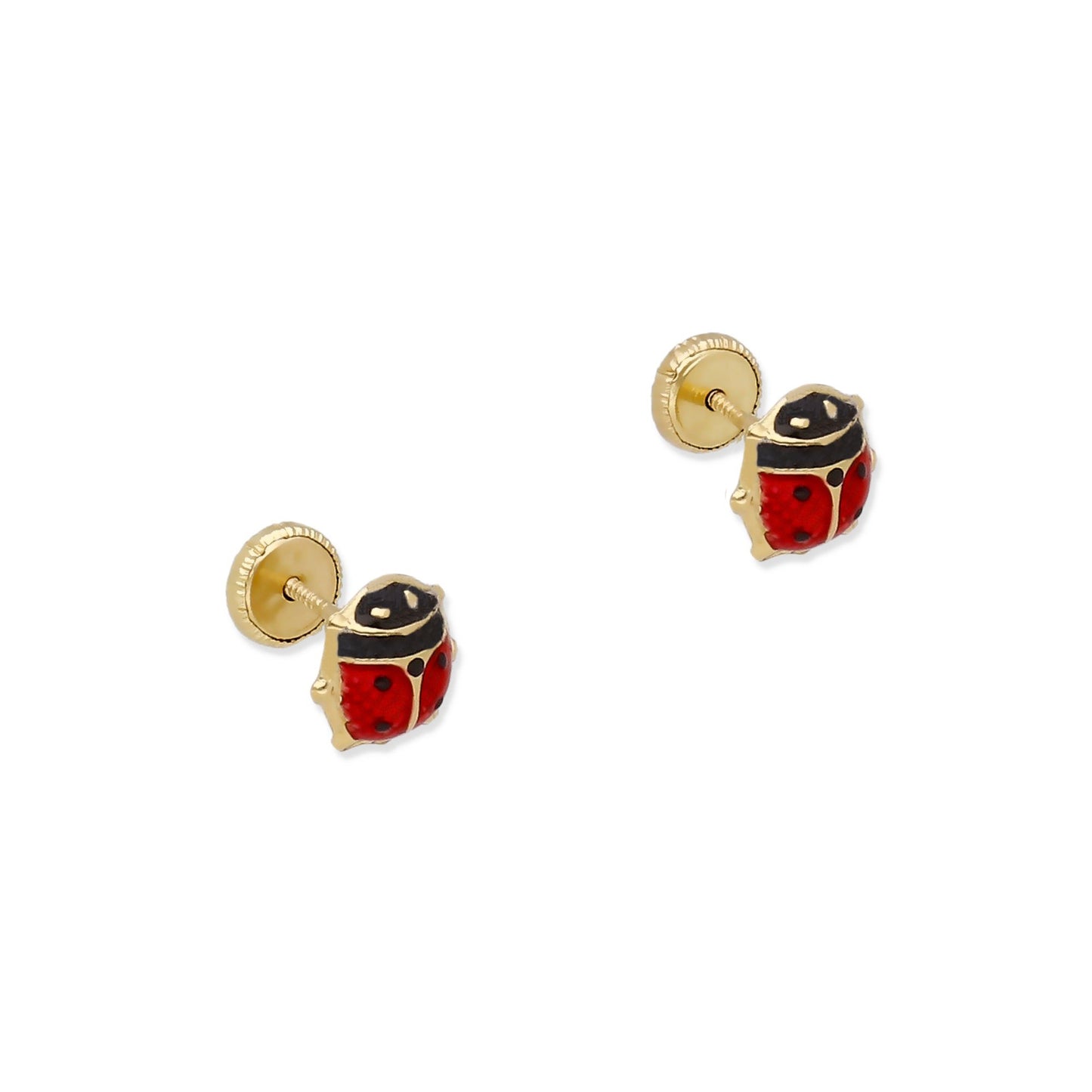 Pendientes Bebé Mariquita Esmaltada Grande de Oro 18K