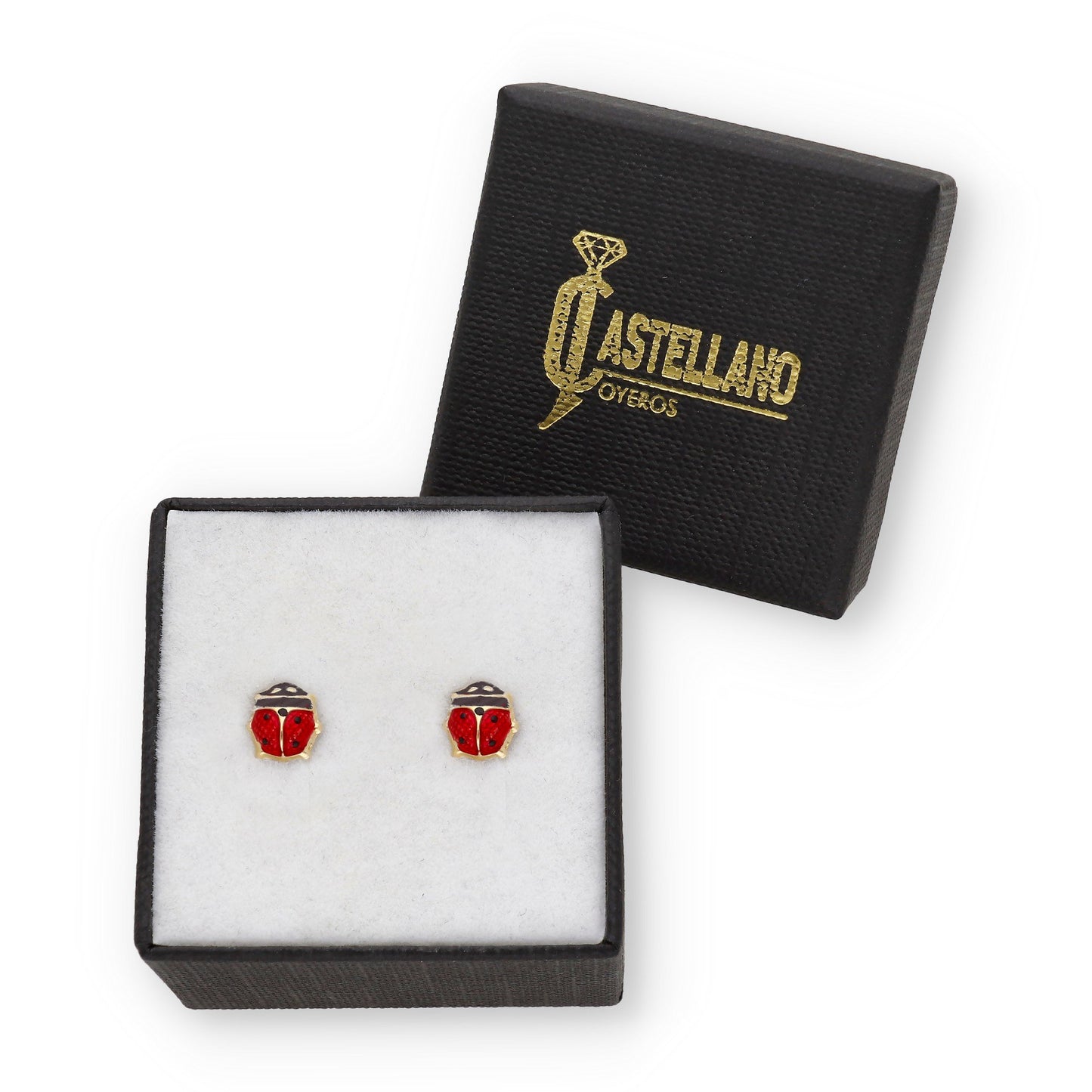 Pendientes Bebé Mariquita Esmaltada Grande de Oro 18K