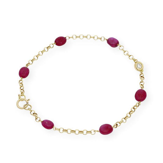 Pulsera de Rubíes Auténticos y Diamante Central en Oro de Ley 18k