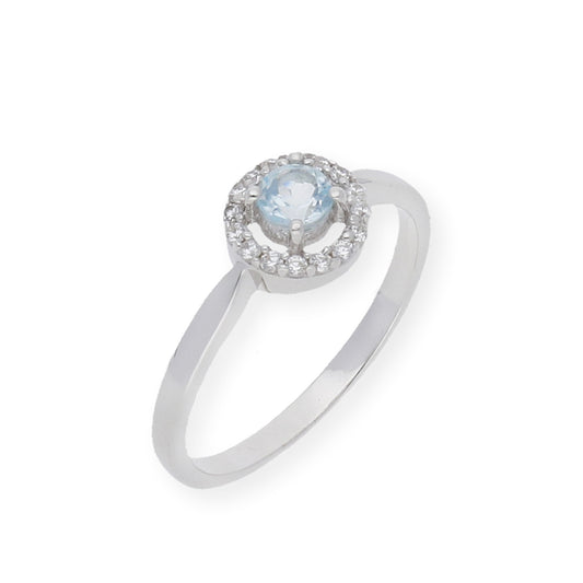 Anillo de Plata con Topacio Azul Central y Circonitas