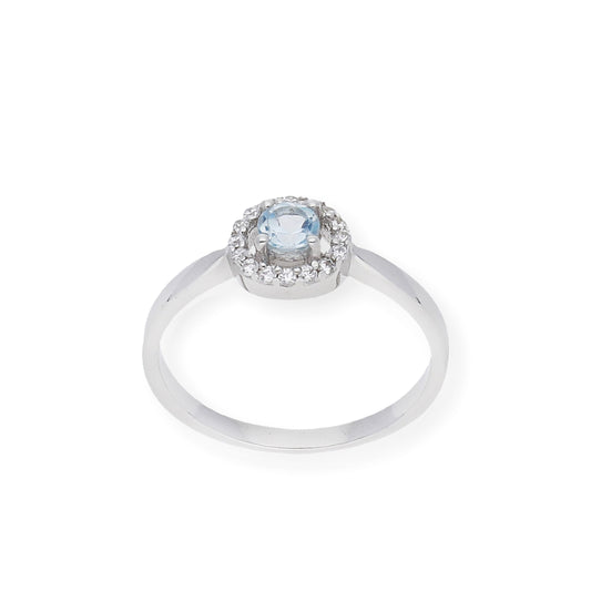 Anillo de Plata con Topacio Azul Central y Circonitas
