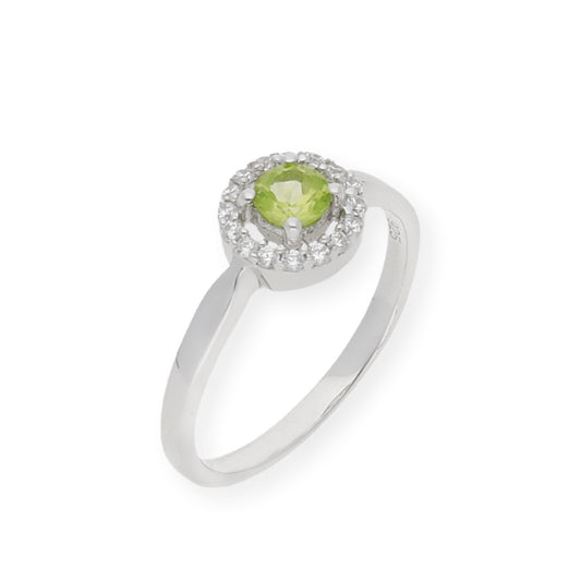 Anillo de Plata con Peridoto Central y Circonitas