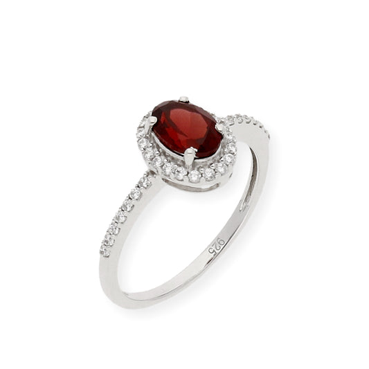 Anillo de Plata con Granate Central y Circonitas