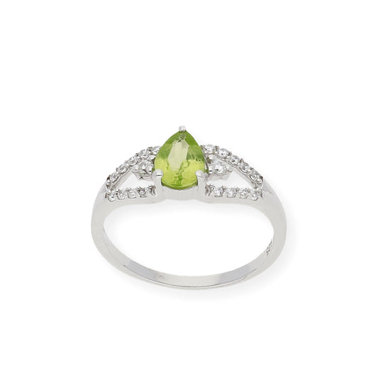 Anillo de Plata con Peridoto Central y Circonitas