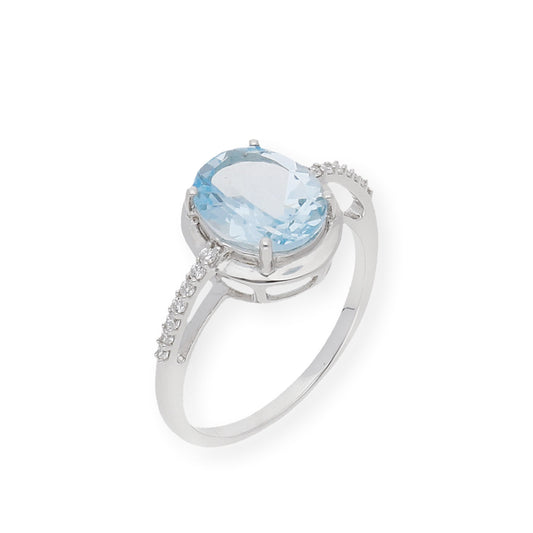 Anillo de Plata con Topacio Azul Central y Circonitas Laterales