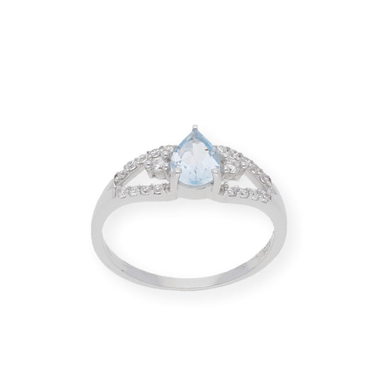 Anillo de Plata con Topacio Azul Central y Circonitas