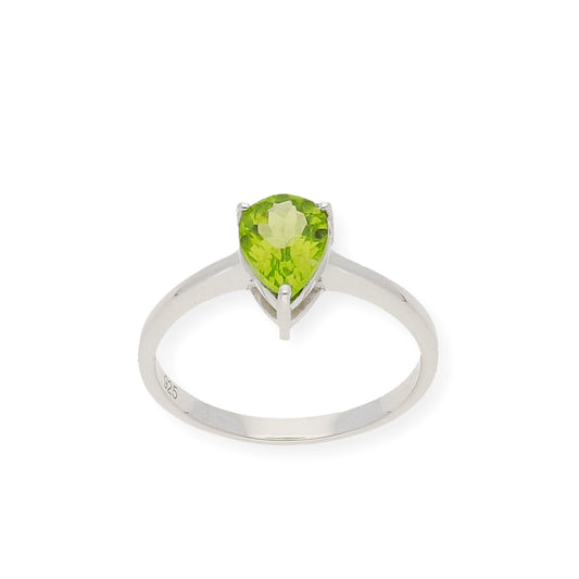 Anillo de Plata con Peridoto Central en Forma de Pera